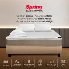 COLCHONES SPRING - Colchón Spring Queen Con Base Cama Firmeza Media Ortopédico Resortado Selene 160 x 190 cm + 2 Almohadas + Protector