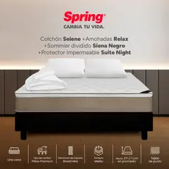 COLCHONES SPRING - Colchón Spring King Con Base Cama Firmeza Media Ortopédico Resortado Selene 200 x 200 cm + 2 Almohadas + Protector