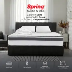 COLCHONES SPRING - Colchón Spring Doble Firmeza Media Ortopédico Resortado Duna 140 x 190 cm + 2 Almohadas + Protector