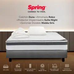 COLCHONES SPRING - Colchón Spring Semidoble Con Base Cama Firmeza Media Ortopédico Resortado Duna 120 x 190 cm + Almohada + Protector