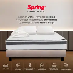 COLCHONES SPRING - Colchón Spring Doble Con Base Cama Firmeza Media Ortopédico Resortado Duna 140 x 190 cm + 2 Almohadas + Protector