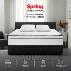 COLCHONES SPRING - Colchón Spring King Firmeza Media Ortopédico Resortado Lumina 200 x 200 cm + 2 Almohadas