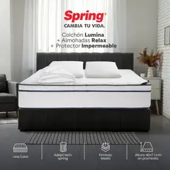 COLCHONES SPRING - Colchón Spring Queen Firmeza Media Ortopédico Resortado Lumina 160 x 190 cm + 2 Almohadas + Protector
