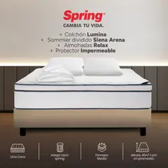 COLCHONES SPRING - Colchón Spring King Con Base Cama Firmeza Media Ortopédico Resortado Lumina 200 x 200 cm + 2 Almohadas + Protector