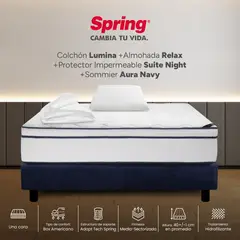 COLCHONES SPRING - Colchón Spring Sencillo Con Base Cama Firmeza Media Ortopédico Resortado Lumina 100 x 190 cm + Almohada + Protector