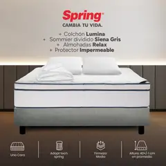 COLCHONES SPRING - Colchón Spring King Con Base Cama Firmeza Media Ortopédico Resortado Lumina 200 x 200 cm + 2 Almohadas + Protector