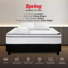 COLCHONES SPRING - Colchón Spring Doble Con Base Cama Firmeza Media Ortopédico Resortado Lumina 140 x 190 cm + 2 Almohadas + Protector