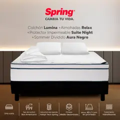 COLCHONES SPRING - Colchón Spring Doble Con Base Cama Firmeza Media Ortopédico Resortado Lumina 140 x 190 cm + 2 Almohadas + Protector