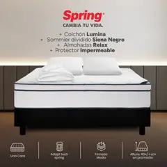 COLCHONES SPRING - Colchón Spring King Con Base Cama Firmeza Media Ortopédico Resortado Lumina 200 x 200 cm + 2 Almohadas + Protector
