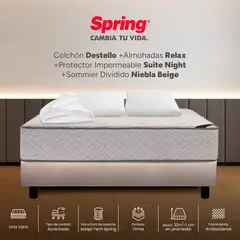 COLCHONES SPRING - Colchón Spring King Con Base Cama Firme Ortopédico Resortado Destello 200 x 200 cm + 2 Almohadas + Protector