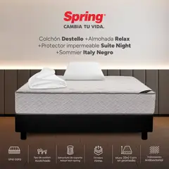 COLCHONES SPRING - Colchón Spring Sencillo Con Base Cama Firme Ortopédico Resortado Destello 100 x 190 cm + Almohada + Protector