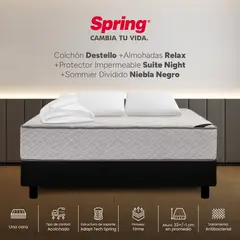 COLCHONES SPRING - Colchón Spring Queen Con Base Cama Firme Ortopédico Resortado Destello 160 x 190 cm + 2 Almohadas + Protector