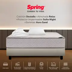COLCHONES SPRING - Colchón Spring Sencillo Con Base Cama Firme Ortopédico Resortado Destello 100 x 190 cm + Almohada + Protector
