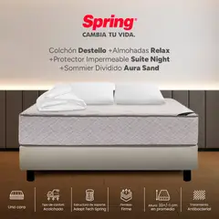 COLCHONES SPRING - Colchón Spring Doble Con Base Cama Firme Ortopédico Resortado Destello 140 x 190 cm + 2 Almohadas + Protector