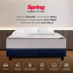 COLCHONES SPRING - Colchón Spring Doble Con Base Cama Firme Ortopédico Resortado Destello 140 x 190 cm + 2 Almohadas + Protector
