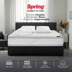 COLCHONES SPRING - Colchón Spring Queen Firme Espumado Cuspide 160 x 190 cm + 2 Almohadas + Protector