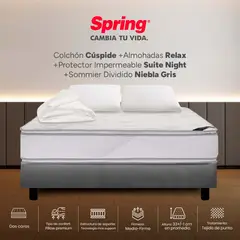 COLCHONES SPRING - Colchón Spring King Con Base Cama Firme Espumado Cuspide 200 x 200 cm + 2 Almohadas + Protector