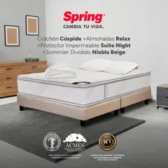 COLCHONES SPRING - Colchón Spring Queen Con Base Cama Firme Espumado Cuspide 160 x 190 cm + 2 Almohadas + Protector