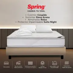 COLCHONES SPRING - Colchón Spring Doble Con Base Cama Firme Espumado Cuspide 140 x 190 cm + 2 Almohadas + Protector