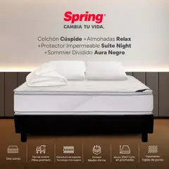 COLCHONES SPRING - Colchón Spring Doble Con Base Cama Firme Espumado Cuspide 140 x 190 cm + 2 Almohadas + Protector