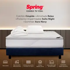 COLCHONES SPRING - Colchón Spring Semidoble Con Base Cama Firme Espumado Cuspide 120 x 190 cm + Almohada + Protector