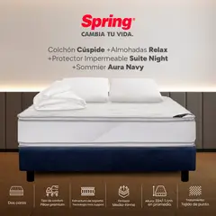 COLCHONES SPRING - Colchón Spring Doble Con Base Cama Firme Espumado Cuspide 140 x 190 cm + 2 Almohadas + Protector