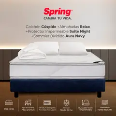 COLCHONES SPRING - Colchón Spring King Con Base Cama Firme Espumado Cuspide 200 x 200 cm + 2 Almohadas + Protector