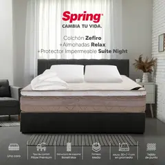 COLCHONES SPRING - Colchón Spring Queen Firmeza Media Ortopédico Resortado Zefiro 160 x 190 cm + 2 Almohadas + Protector