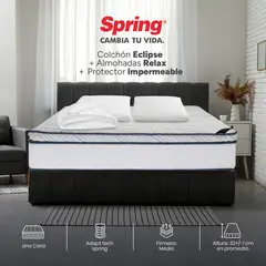 COLCHONES SPRING - Colchón Spring Queen Firmeza Media Ortopédico Resortado Eclipse 160 x 190 cm + 2 Almohadas + Protector