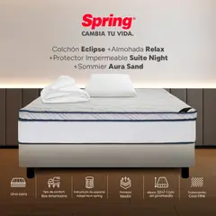 COLCHONES SPRING - Colchón Spring Semidoble Con Base Cama Firmeza Media Ortopédico Resortado Eclipse 120 x 190 cm + Almohada + Protector