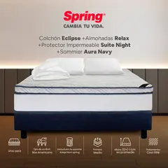COLCHONES SPRING - Colchón Spring Semidoble Con Base Cama Firmeza Media Ortopédico Resortado Eclipse 120 x 190 cm + Almohada + Protector