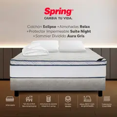 COLCHONES SPRING - Colchón Spring Queen Con Base Cama Firmeza Media Ortopédico Resortado Eclipse 160 x 190 cm + 2 Almohadas + Protector