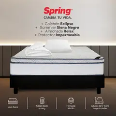 COLCHONES SPRING - Colchón Spring Sencillo Con Base Cama Firmeza Media Ortopédico Resortado Eclipse 100 x 190 cm + Almohada + Protector