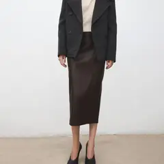 MANGO - Falda Midi Mujer Efecto cuero