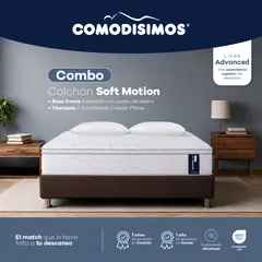 COMODISIMOS - Combo Colchón Soft Motion 140x190 + Somier dividido Café + 2 almohada