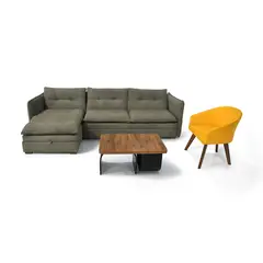 MICA - Sala con Sofá 3 puestos Modena Verde y Poltrona Sabac Blanco + Mesa Centro Ginebra