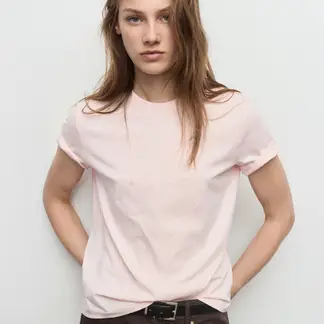 MANGO - Camiseta Mujer con Bordado Manga corta