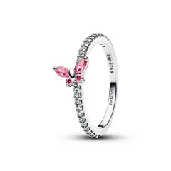 PANDORA - Anillo mariposa rosado plata esterlina