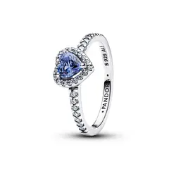 PANDORA - Anillo corazón elevado azul plata esterlina