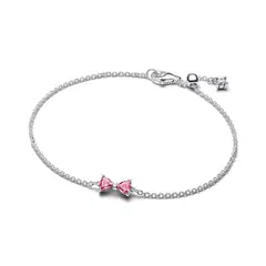 PANDORA - Brazalete cadena con moño rosa Plata Esterlina