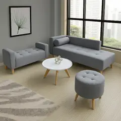 DKO DESIGN - Sala Fresh Sofa + Banqueta Baul + Puff Gris + Mesa De Centro