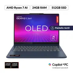 LENOVO - Portátil Ideapad 5 2 en 1 | AMD Ryzen AI 7 | 24GB de RAM | 512GB SSD de Almacenamiento | Windows 11 | Pantalla 14 pulgadas | IP 5 2 en 1 | Computador Portátil
