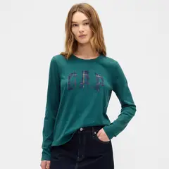 GAP - Camiseta Mujer con Estampado Manga larga de Algodón