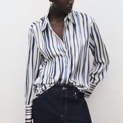 MANGO - Blusa Mujer de Rayas Manga larga