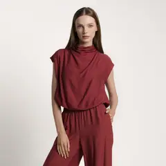 BASEMENT - Blusa Mujer Liso con Bordado Manga corta Rayon