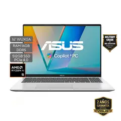 ASUS - Portátil Vivobook 16 |AMD Ryzen AI 5 | DDR5 16GB| 512 GB SSD de almacenamiento | Windows 11 |16 Pulgadas |M1607KA-MB150W | Computador portátil