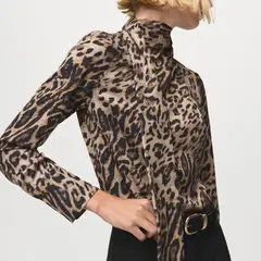 MANGO - Blusa Mujer Animal print Manga larga