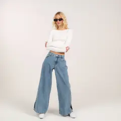 SYBILLA - Jean Wide leg Mujer Tiro bajo de Rayas