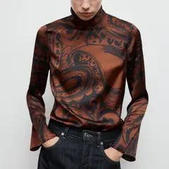 MANGO - Blusa Mujer con Estampado Manga larga de Poliéster