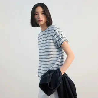 MANGO - Camiseta Mujer de Rayas Manga corta